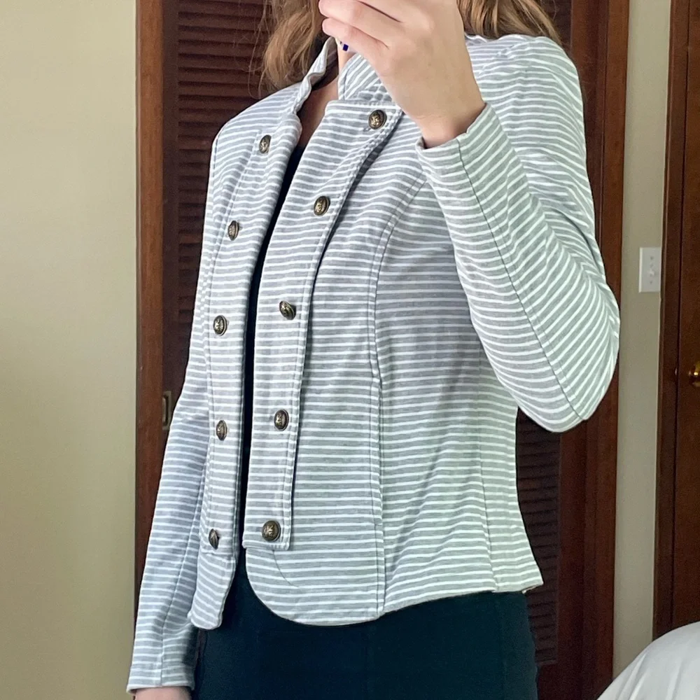 Tommy Hilfiger Military Style Gray White Stripe Blazer Medium - Picture 3 of 6